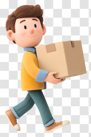 Man Carrying Cardboard Box - Cartoon Boy Carrying A Box Transparent PNG