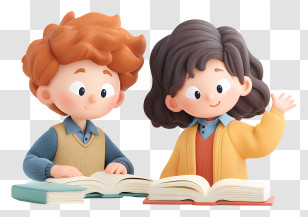 Happy Children Studying Together - Cartoon Kids Reading Books Together Transparent PNG
