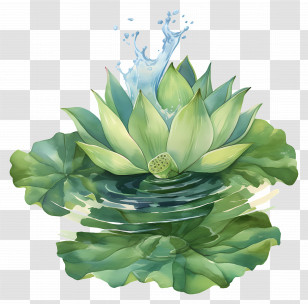 Watercolor Lotus Leaf - Lotus Flower With Water Splash Transparent PNG