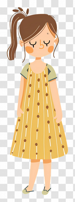 Girl In Dress - Cute Cartoon Girl In Yellow Dress Transparent PNG