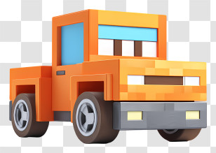 Minecraft Car - Orange Toy Truck In Blocky Style Transparent PNG