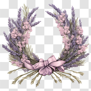 Lavender Wreath - Lavender Flower Wreath With Ribbon Transparent PNG
