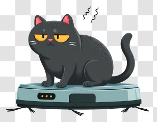 Cat Lying On Robot Vacuum Cleaner - Lazy Black Cat On Robot Vacuum Transparent PNG