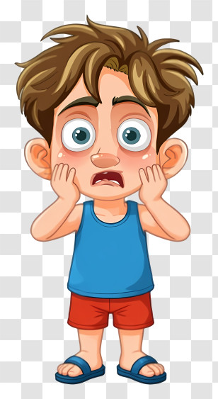 Surprised Little Boy - Shocked Cartoon Boy In Blue Tank Top Transparent PNG