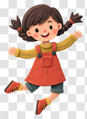Little Girl Jumping - Happy Jumping Girl In Red Dress Transparent PNG