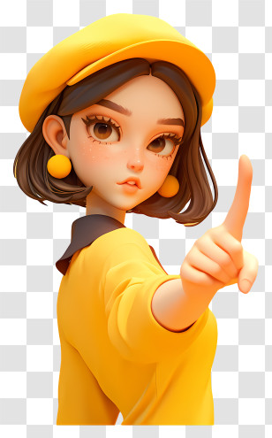 3d Girl Pointing Up - Anime Girl In Yellow Outfit With Beret Transparent PNG