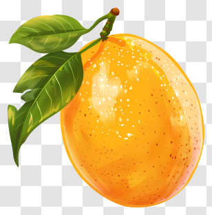 Mango Fruit - Orange With Green Leaves: Fresh Citrus Fruit Transparent PNG