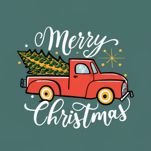 Merry Christmas - Red Truck With Christmas Tree For Holiday Illustration Transparent PNG