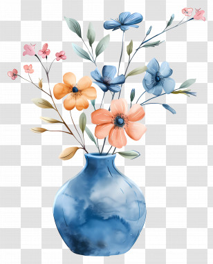 Flower Vase - Blue Vase With Flowers Transparent PNG