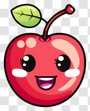 Kawaii - Cute Cartoon Cherry With Happy Face Transparent PNG