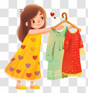 Girl Holding Dress - Girl Choosing Colorful Dresses Transparent PNG