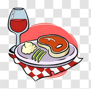 Food - Steak Dinner With Wine And Side Dish Transparent PNG