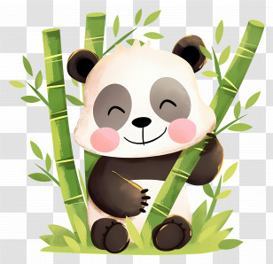 Cute Panda - Cartoon Panda Eating Bamboo Transparent PNG