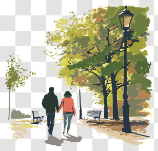 Take A Walk In The Park Day - Couple Walking In Autumn Park Transparent PNG