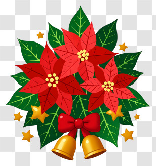 Christmas Poinsettia - Christmas Poinsettia And Bells Transparent PNG