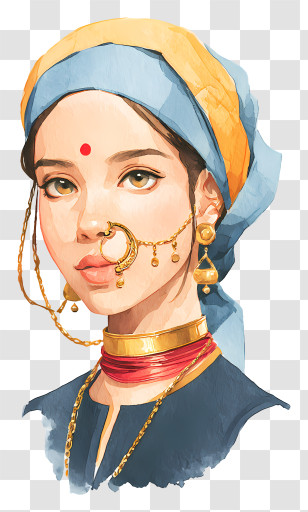 Indian Girl - Traditional Woman Portrait With Nose-ring Transparent PNG