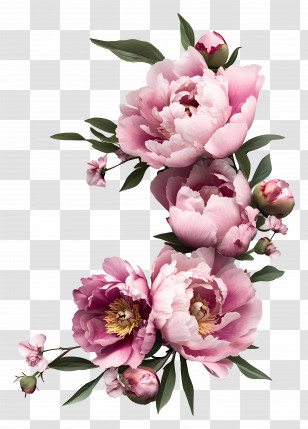 Peonies - Pink Flowers With Stems Transparent PNG