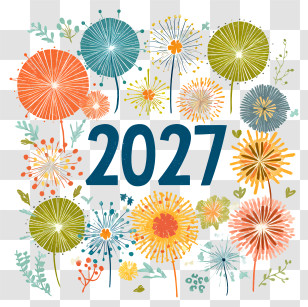 2027 With Fireworks - 2027 New Year Celebration With Fireworks Transparent PNG