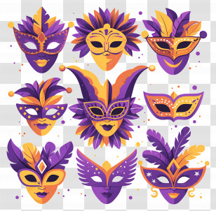 Mardi Gras Masks - Purple And Yellow Masks Transparent PNG