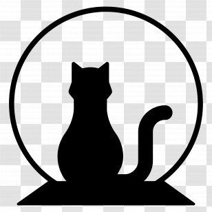 Halloween Cat - Black Cat Silhouette In Circle Transparent PNG