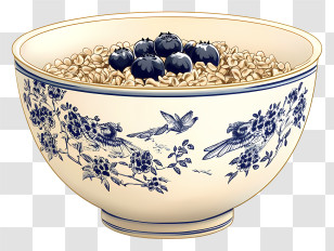 Cereal Bowl - Porcelain Bowl Of Oatmeal With Blueberries Transparent PNG