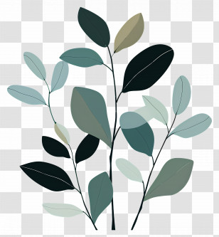 Plant Silhouette - Minimalist Plant Illustration With Green Leaves Transparent PNG