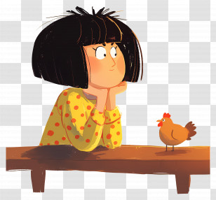 Cartoon Asian Woman - Girl With Chicken On Table Transparent PNG