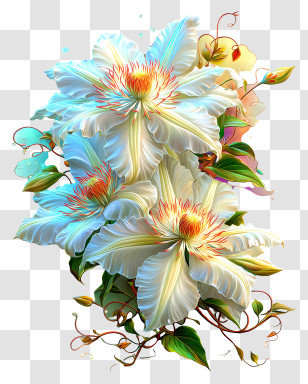 Radiant Flower Art - Elegant White Clematis Bouquet Transparent PNG