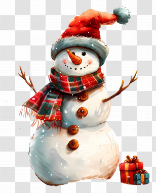 Christmas Snowman - Jolly Snowman With Christmas Gift Transparent PNG