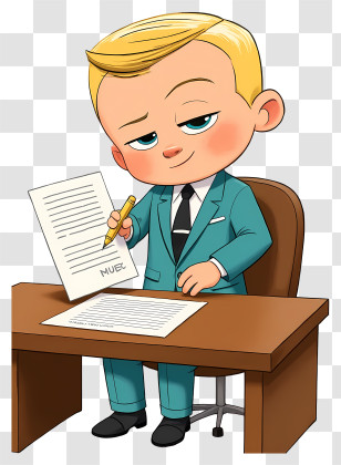 Boss Baby - Boss Baby Signing Papers At Desk Transparent PNG