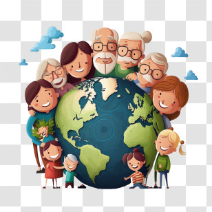 World Population Day
 - Cartoon Family Around Earth Transparent PNG