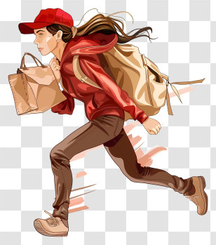 Deliveryman - Woman Running With Backpack And Shopping Bags Transparent PNG
