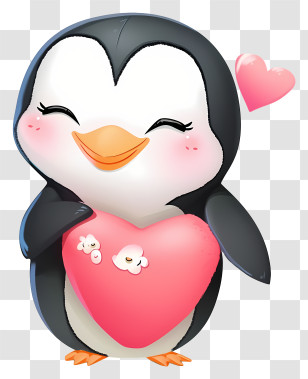 Valentine Penguin Icon - Cute Penguin Holding A Heart Transparent PNG