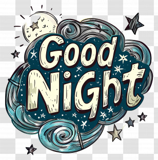 Good Night - Good Night Poster With Moon And Stars Transparent PNG