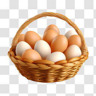 Eggs - Basket Of Fresh White And Brown Eggs Transparent PNG