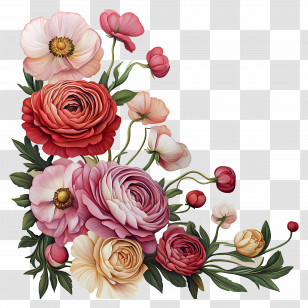 Ranunculus Art - Beautiful Pink And Yellow Roses Transparent PNG