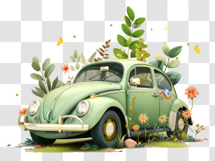 Spring Car - Vintage Car Surrounded By Nature Transparent PNG