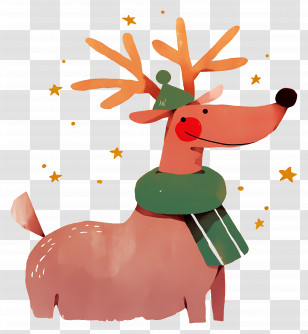 Christmas Deer - Cute Cartoon Reindeer With Scarf And Festive Antlers Transparent PNG