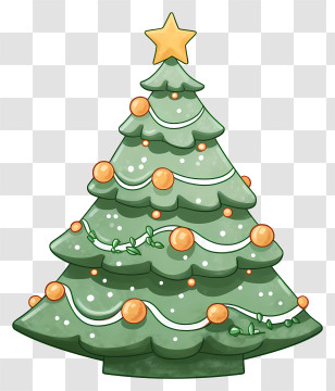 Christmas Tree - Decorated Christmas Tree With Star And Ornaments Transparent PNG
