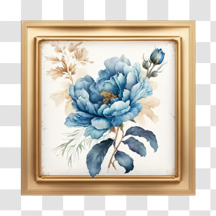 Watercolor Peony
 - Framed Blue Flower Art Transparent PNG