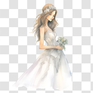 Wedding Dress - Beautiful Bride In Wedding Dress Illustration Transparent PNG
