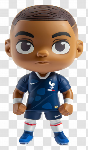 Kylian Mbappe - Cartoon Soccer Player Figure In Blue Team Jersey Transparent PNG