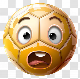 Soccer - Worried Soccer Ball Emoji With Open Mouth Expression Transparent PNG