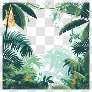Jungle Background - Tropical Forest Scene With Leafy Border Transparent PNG