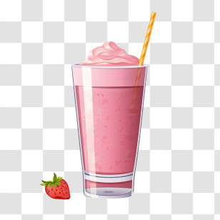 Milkshake - Strawberry Smoothie With Straw In Glass Transparent PNG