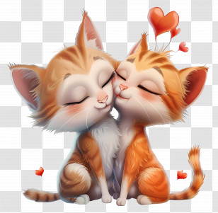 Kissing - Adorable Cuddling Cats With Hearts Illustration Transparent PNG