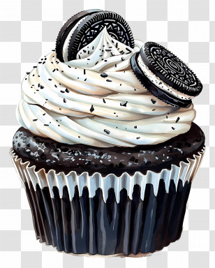 Oreo Cupcake - Black And White Cupcake Illustration Transparent PNG