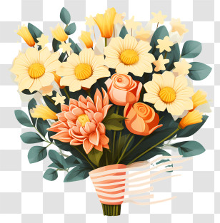 Flat Flower Arranging - Beautiful Flower Bouquet With Mixed Blooms Transparent PNG