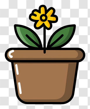 Cartoon - Yellow Flower In A Pot Transparent PNG