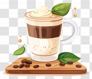 Watercolor Coffee - Coffee Latte Drink Illustration With Whipped Cream Transparent PNG